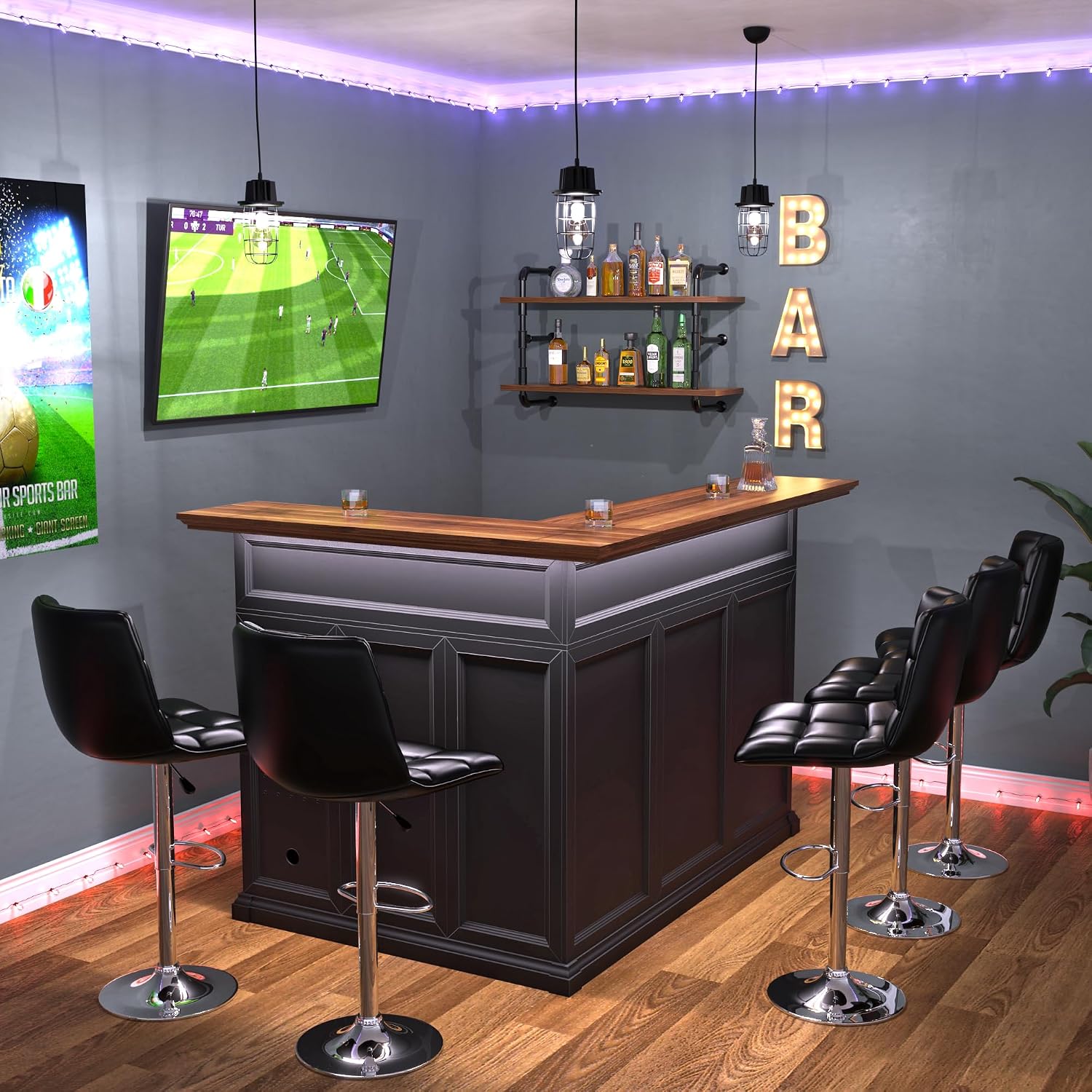 L자형 홈 바 캐비닛 (냉장고 공간 포함), 대형 지하 - Home Bar Setup 리뷰 및 가격